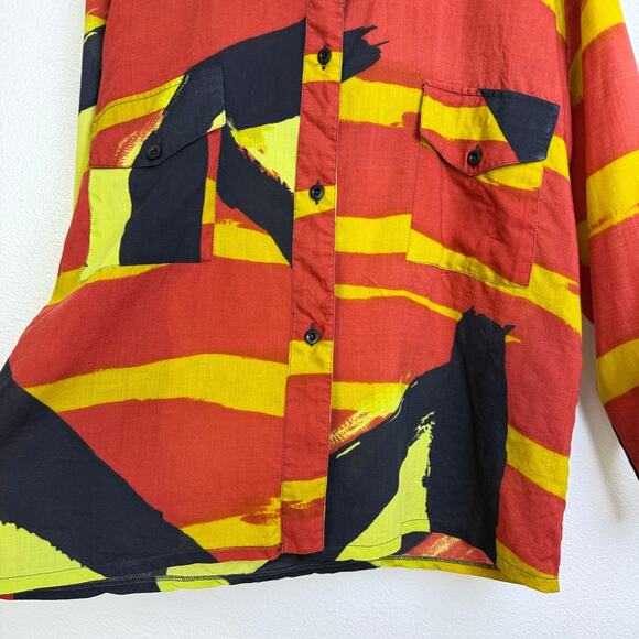 Betty Jackson England Shirt Womens 10 Long Sleeve Button Up Abstract Artsy Wool - Picture 6 of 11